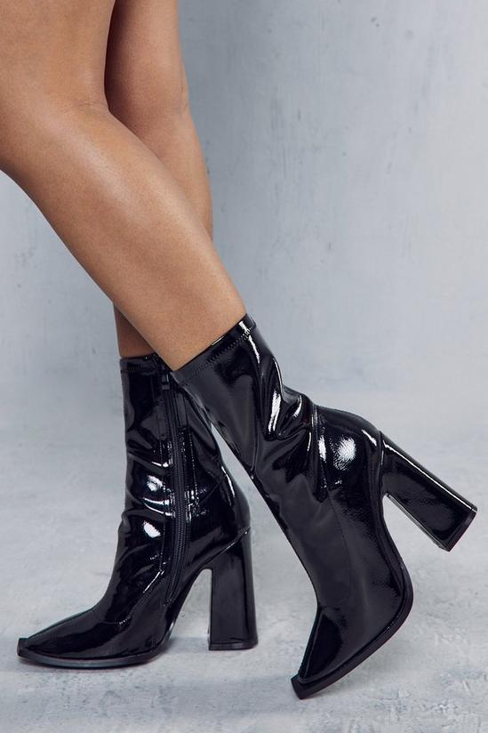 MissPap Square Toe Heeled Patent Ankle Boots 1