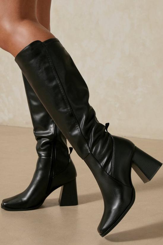 MissPap Leather Look Panelled Knee High Boots 1