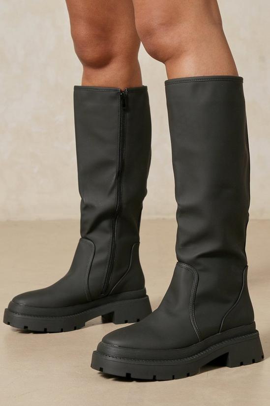 MissPap Leather Look Wellie Knee High Boots 3