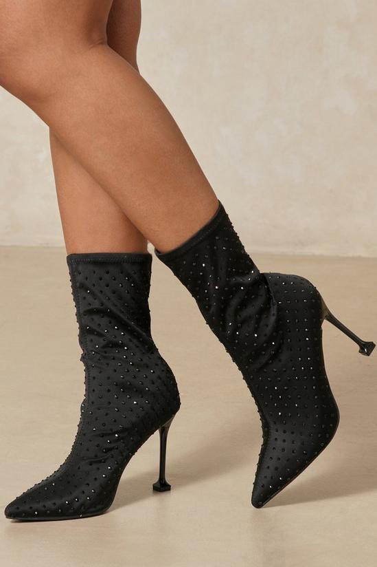 MissPap Diamante Heeled Sock Ankle Boots 1