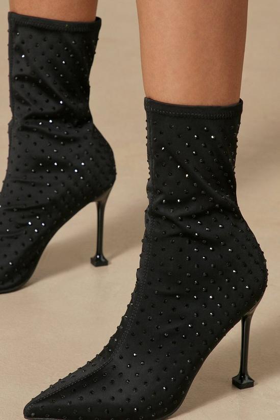 MissPap Diamante Heeled Sock Ankle Boots 2