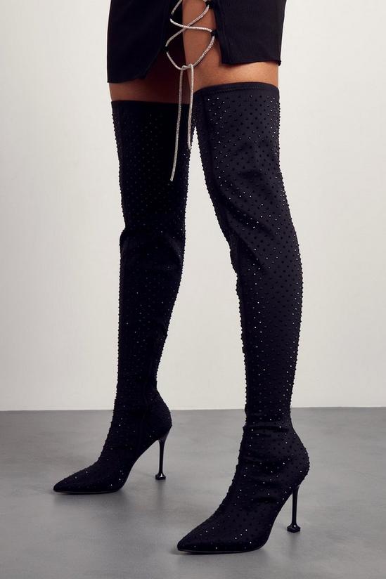 MissPap Diamante Heeled Sock Over The Knee Boots 1