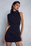 MissPap Premium Mesh Ruched Asymmetric High Neck Mini Dress thumbnail 1