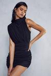 MissPap Premium Mesh Ruched Asymmetric High Neck Mini Dress thumbnail 5