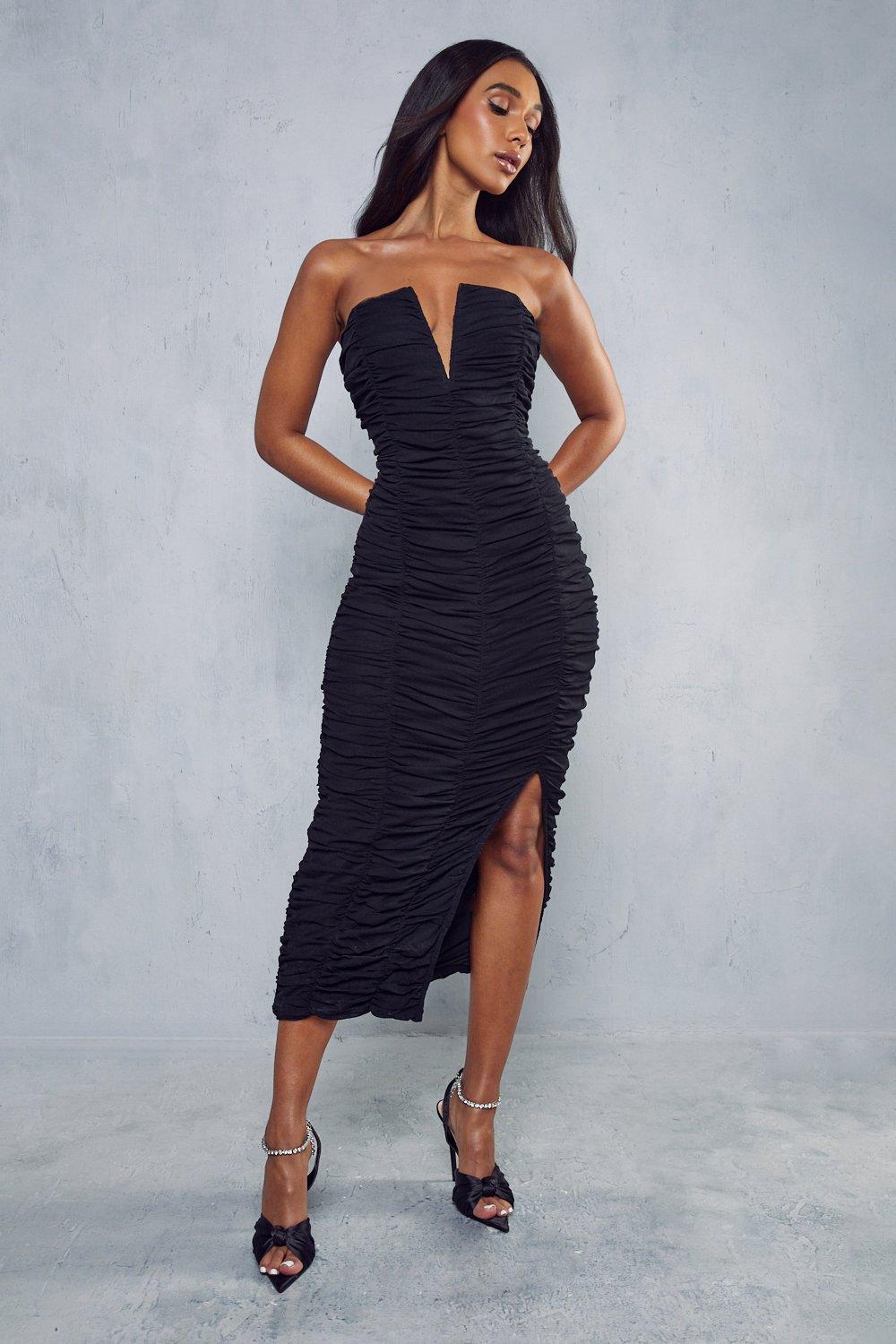 black-strappy-mesh-ruched-midaxi-dress.html - Promiscuous