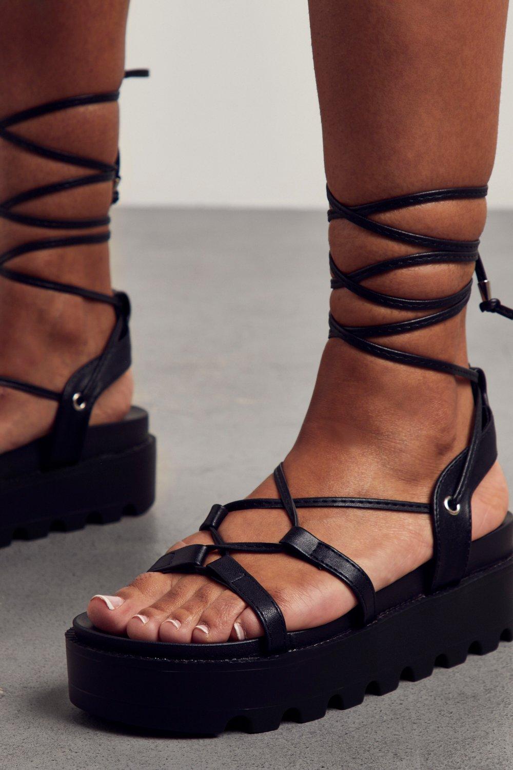 Black platform store sandals tie up