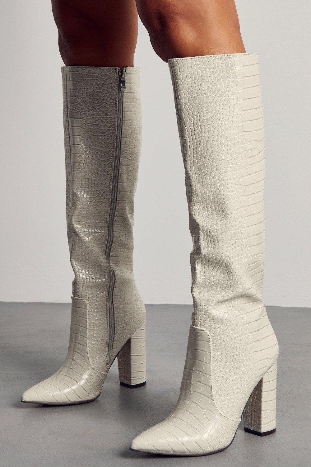 Boots | Croc Knee High Heeled Boots | MissPap