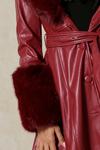 MissPap Faux Fur Trim Pu Belted Coat thumbnail 2