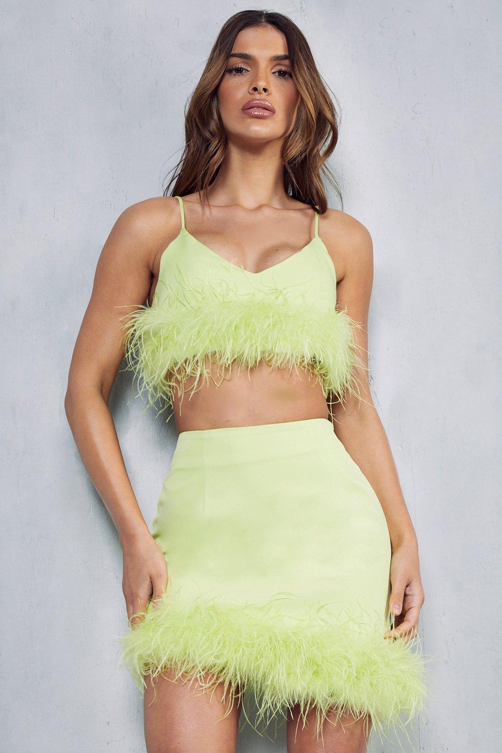 womens premium strappy feather crop top - lime - 16, lime
