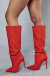 MissPap Premium Diamante Heeled Knee High Boots thumbnail 1