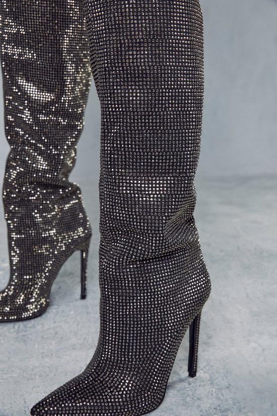 MissPap Premium Diamante Heeled Knee High Boots 2