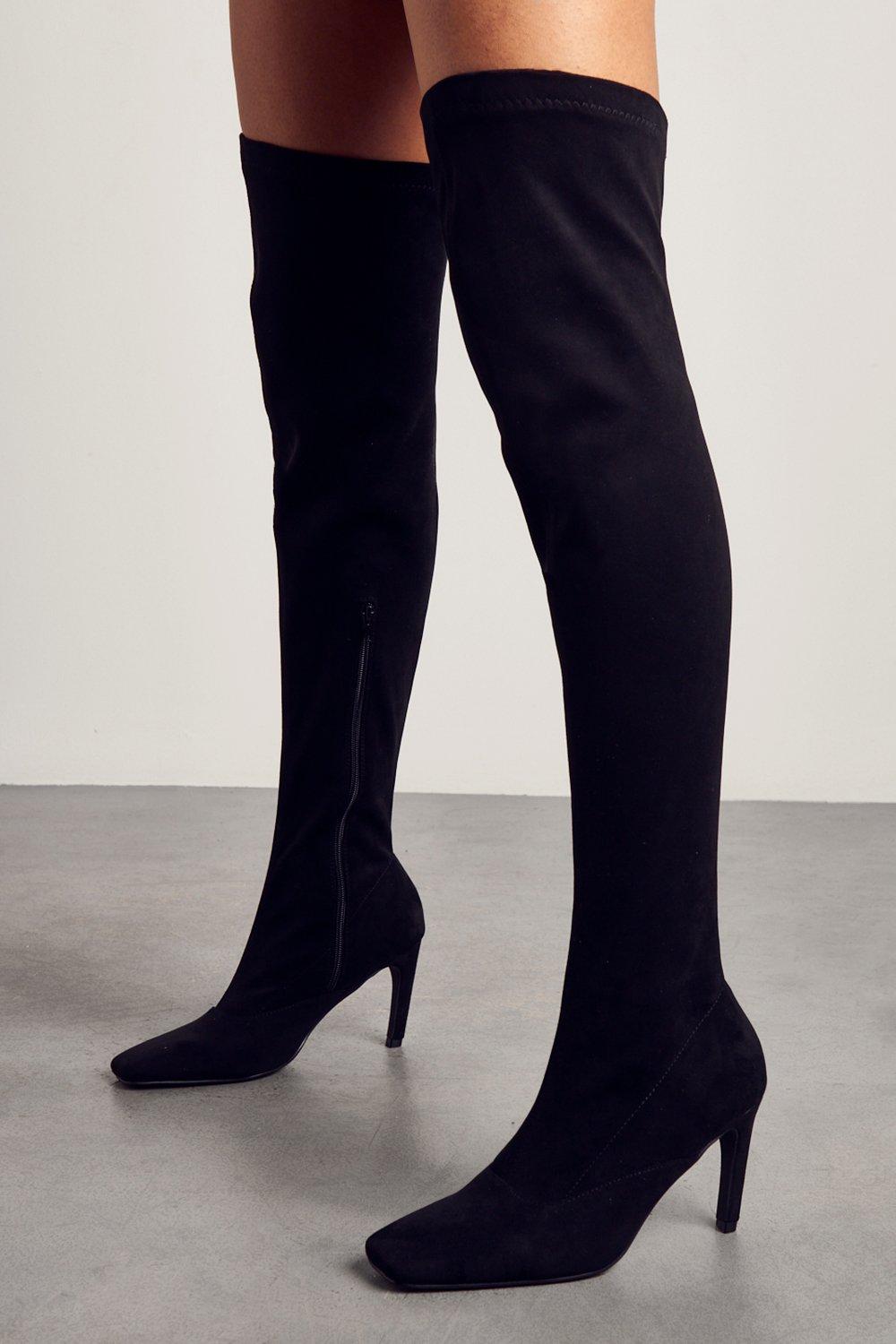 Boots | Faux Suede Over The Knee Heeled Boots | MissPap