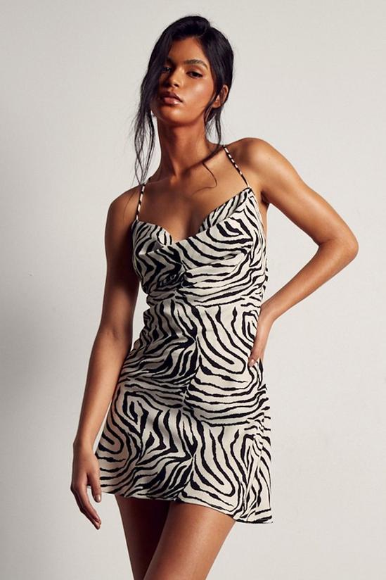 MissPap Zebra Print Sheer Cowl Neck Mini Dress 1