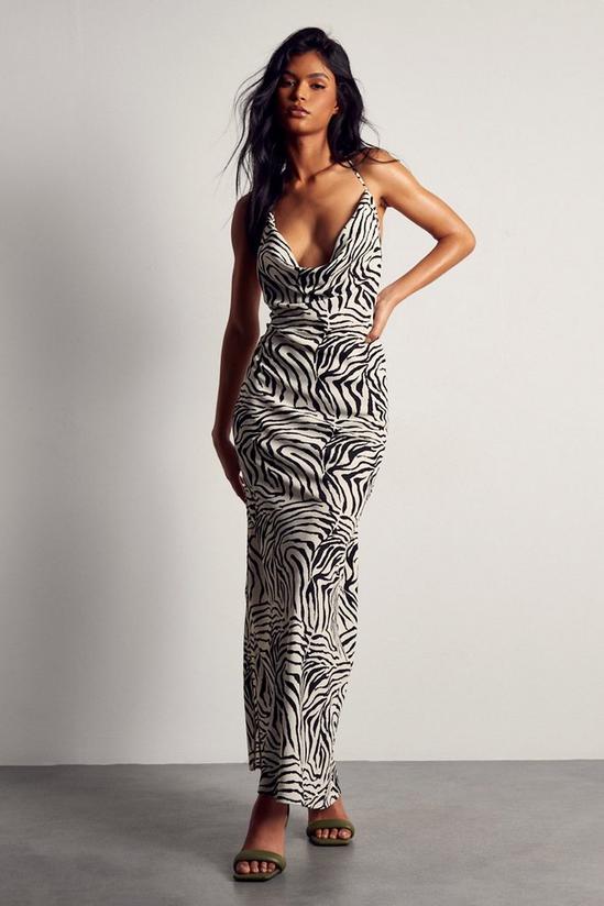 MissPap Zebra Print Cowl Neck Maxi Dress 1