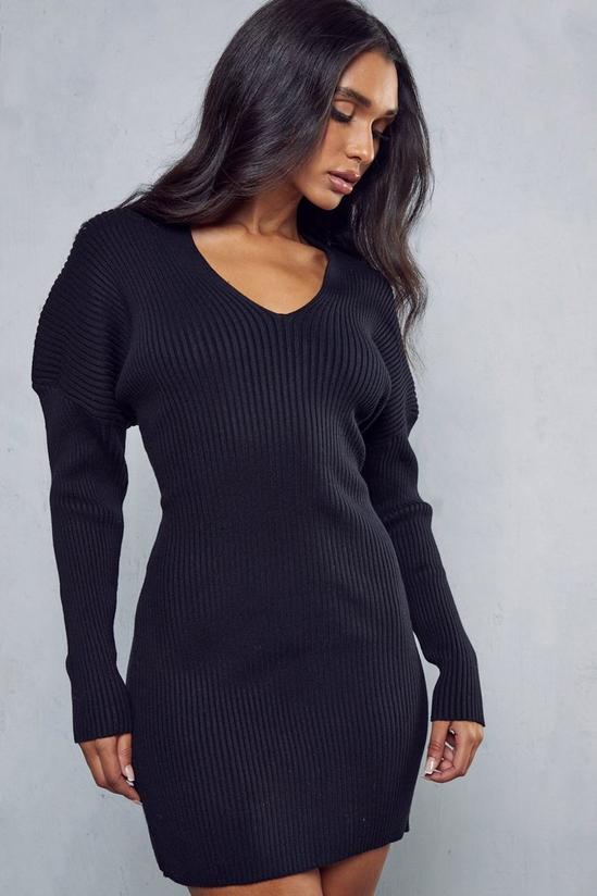 MissPap V Neck Puff Sleeve Knitted Dress 1
