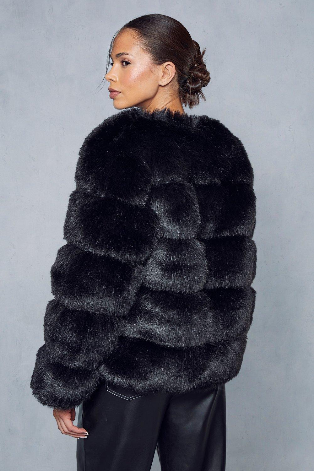 Black bubble faux outlet fur coat