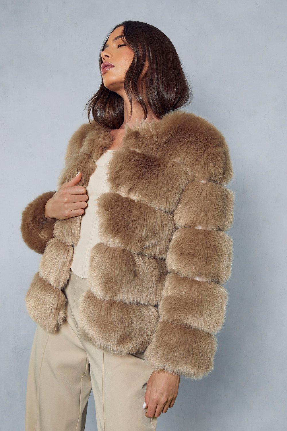 ASOS DESIGN longline plush faux fur coat in camel