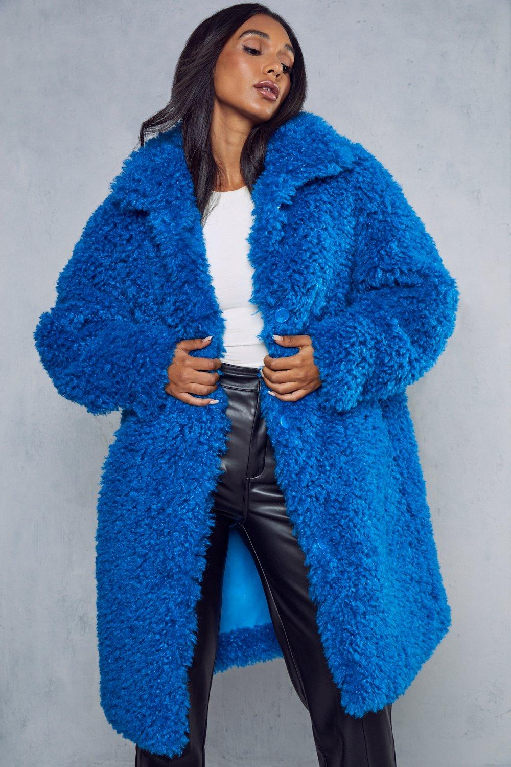 Royal blue faux fur coat sale