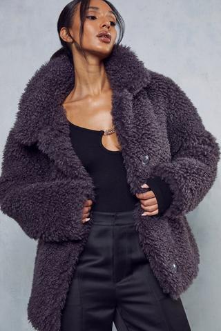 Plush Faux Fur Jacket, Teddy Bear Fleece Coat
