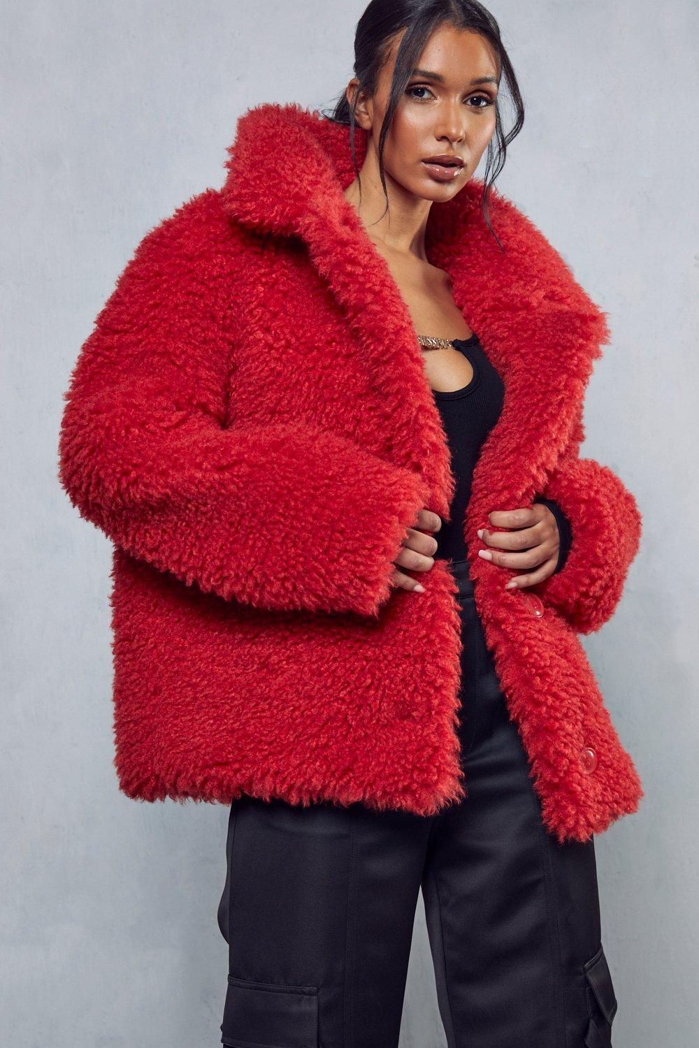 Red shaggy hot sale fur coat