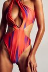 MissPap Abstract Print One Shoulder Plunge Swimsuit thumbnail 2