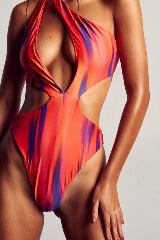 MissPap Abstract Print One Shoulder Plunge Swimsuit 2