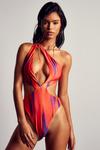MissPap Abstract Print One Shoulder Plunge Swimsuit thumbnail 5