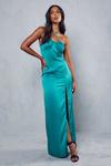 MissPap Premium Satin Halterneck Ruched Maxi Dress thumbnail 1