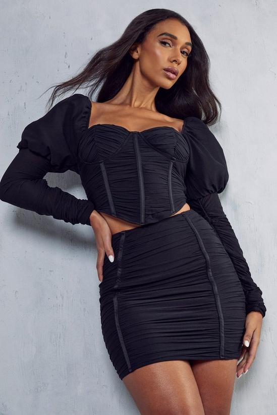 MissPap Mesh Ruched Puff Sleeve Corset Top 1