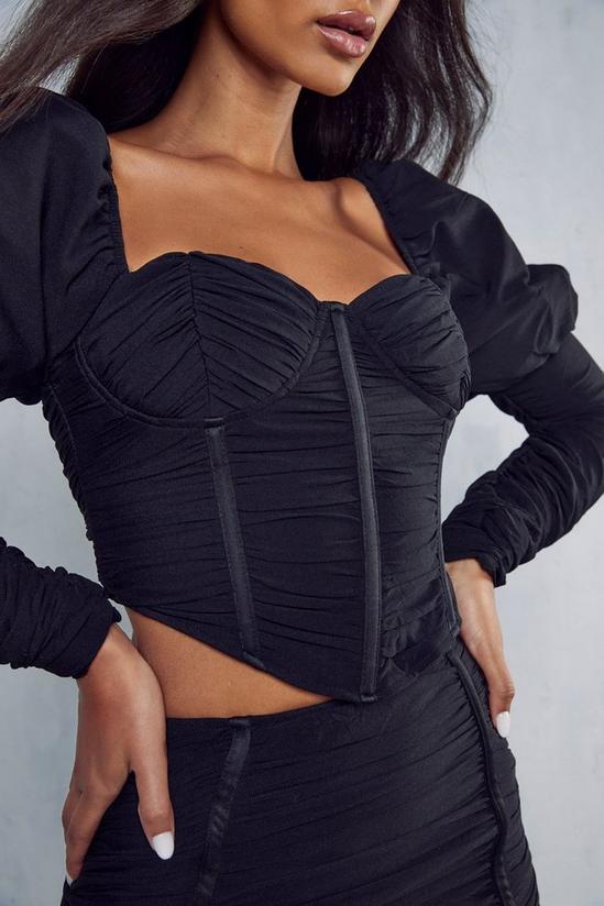 MissPap Mesh Ruched Puff Sleeve Corset Top 2