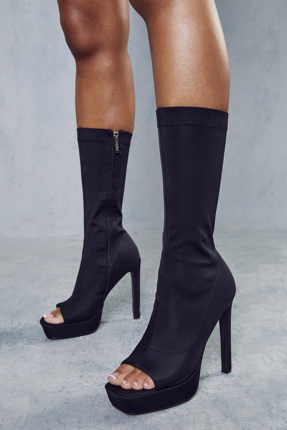 Black open best sale toe boots