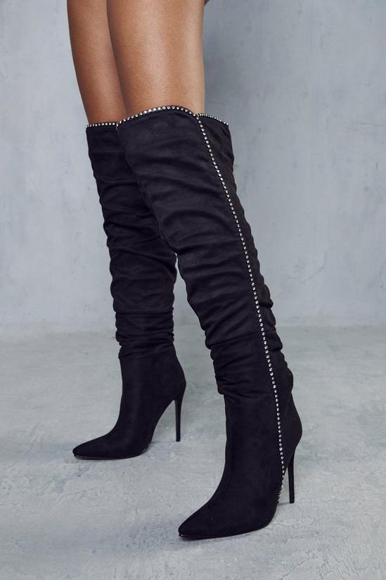 MissPap Diamante Slouched Knee High Boots 3