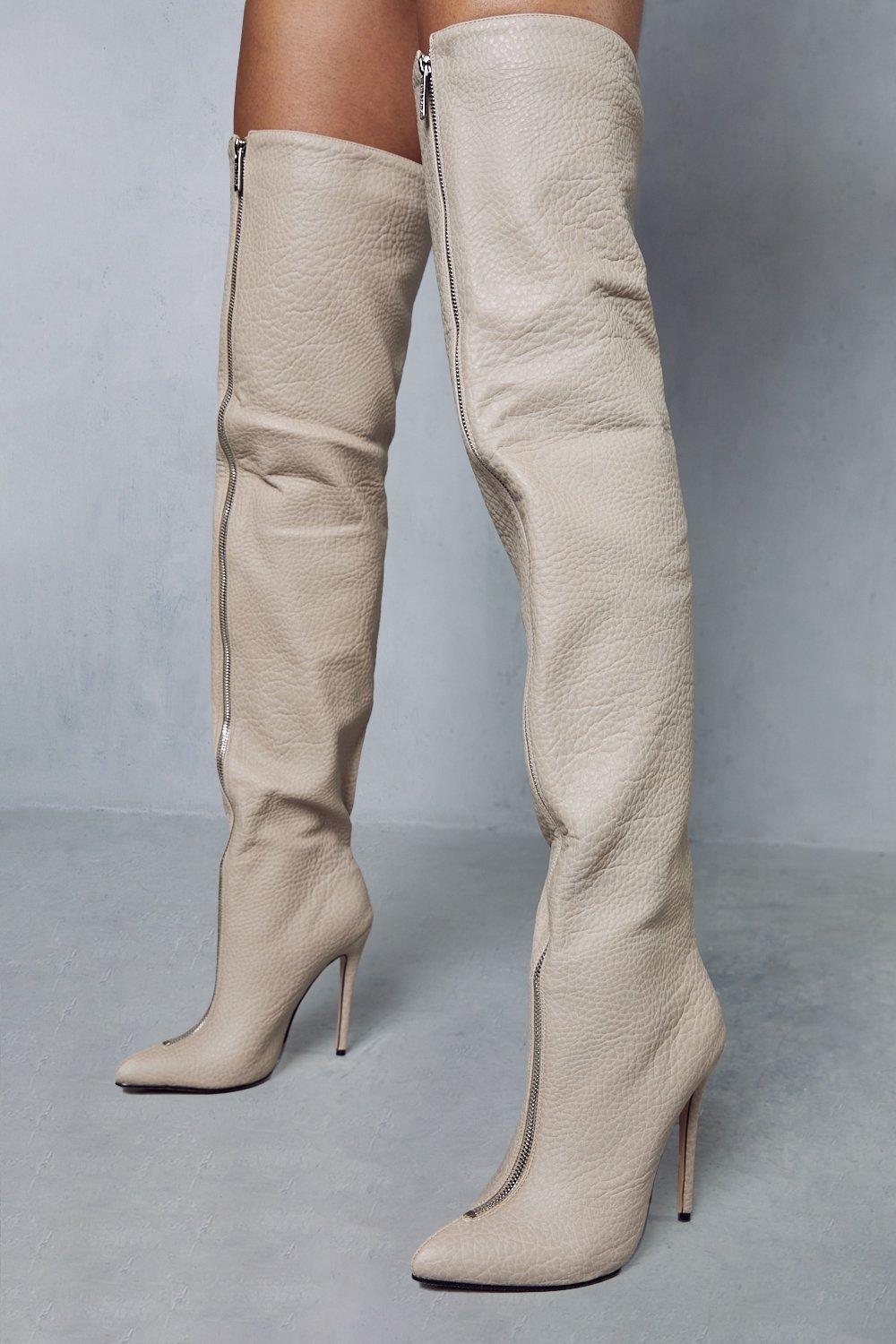 womens croc zip detail over the knee boots - mocha - 3, mocha