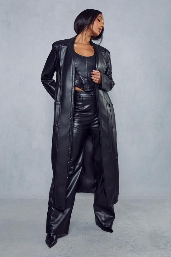 MissPap Leather Look Longline Coat 5