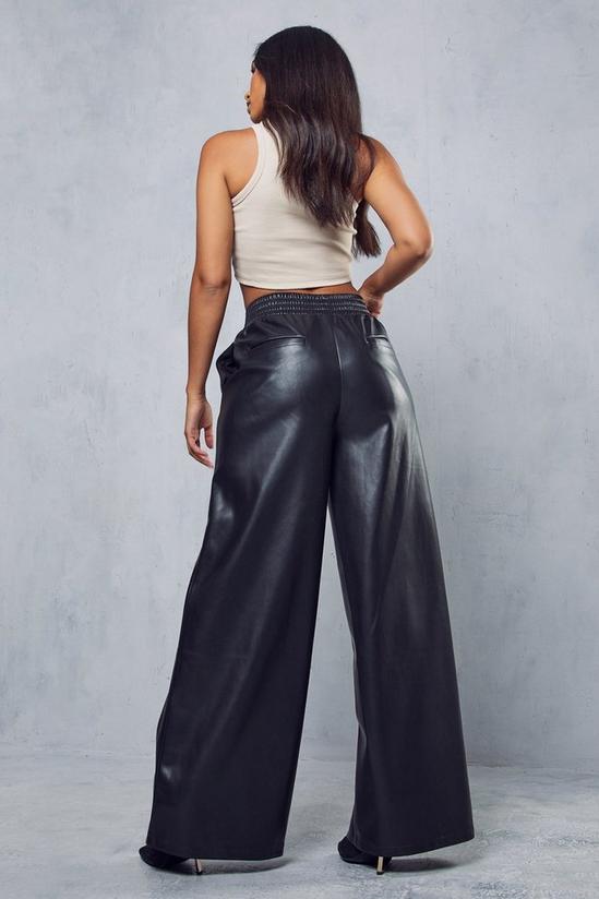 MissPap Leather Look Ruched Waist Wide Leg Trousers 3