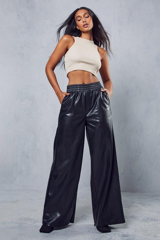 MissPap Leather Look Ruched Waist Wide Leg Trousers 5