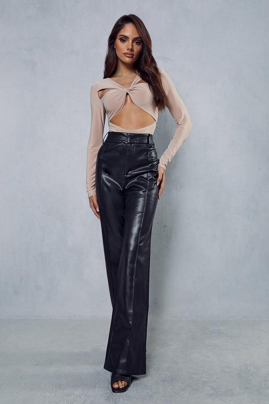 MissPap Leather Look Pin Tuck Wide Leg Trouser 1