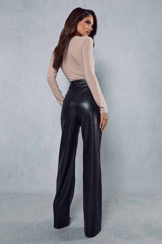 MissPap Leather Look Pin Tuck Wide Leg Trouser 3