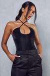 MissPap Textured Leather Look Cross Over Bodysuit thumbnail 1