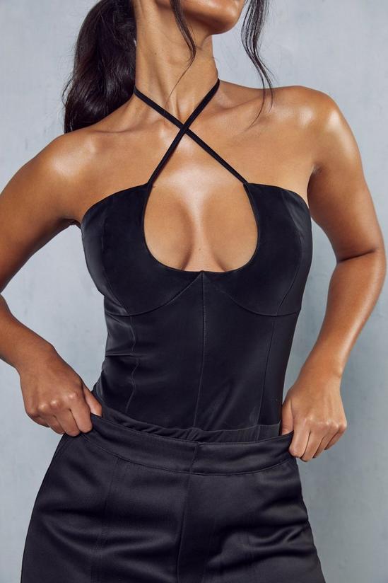 MissPap Textured Leather Look Cross Over Bodysuit 5
