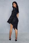 MissPap Premium Sequin Flare Sleeve Ruched Asymmetric Midi Dress thumbnail 3