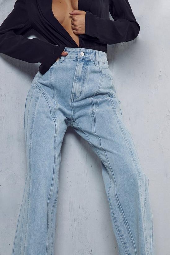Washed Pink Seam Detail Panel Straight Leg Jeans