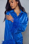 MissPap Premium Satin Flute Sleeve Feather Shirt Dress thumbnail 2