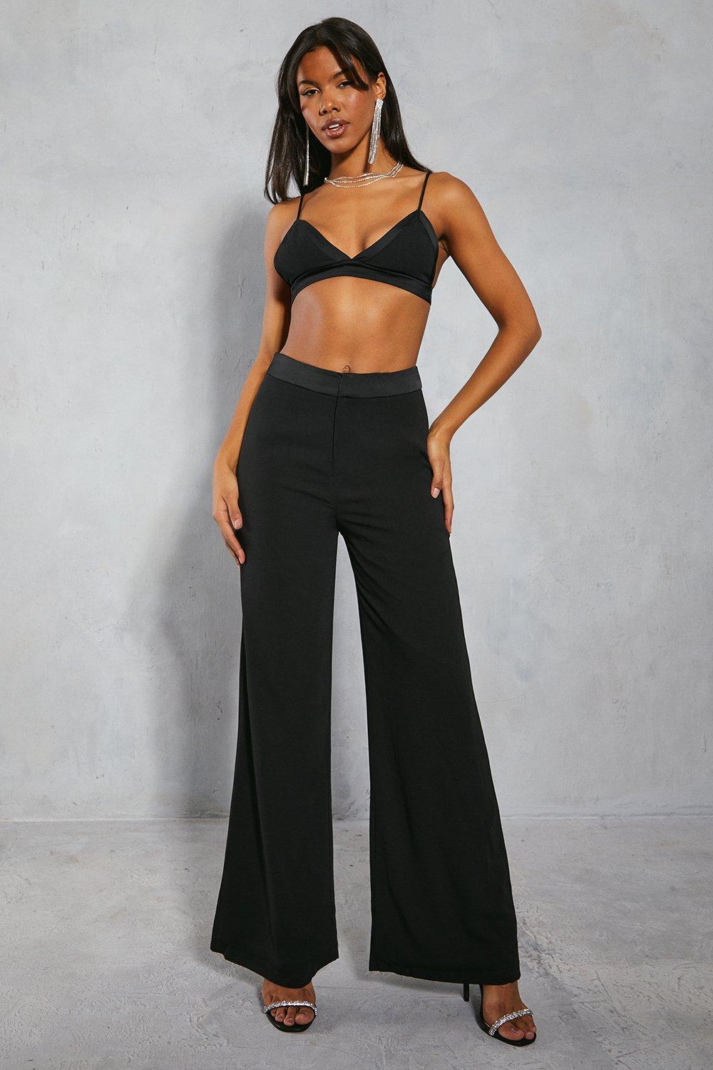 Black satin cropped clearance trousers