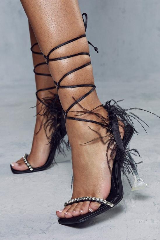 MissPap Feather Diamante Detail Tie Up Strappy Heel 2