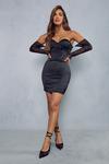 MissPap Premium Satin Corset Lace Sleeve Bardot Mini Dress thumbnail 4