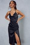 MissPap Premium Satin Cowl Neck Ruched Side Midi Dress thumbnail 4