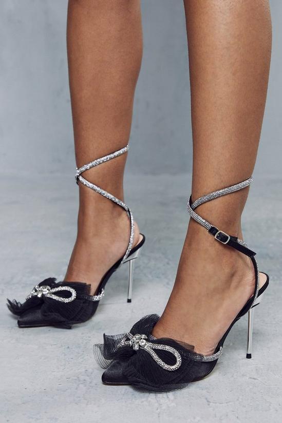 MissPap Diamante Oversized Mesh Bow Strappy Heels 1