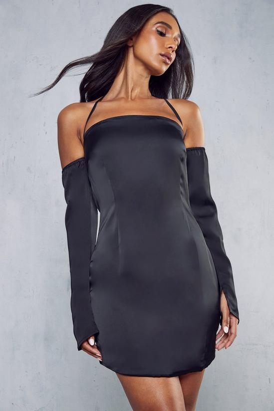 MissPap Premium Satin Halterneck Bardot Split Sleeve Dress 1