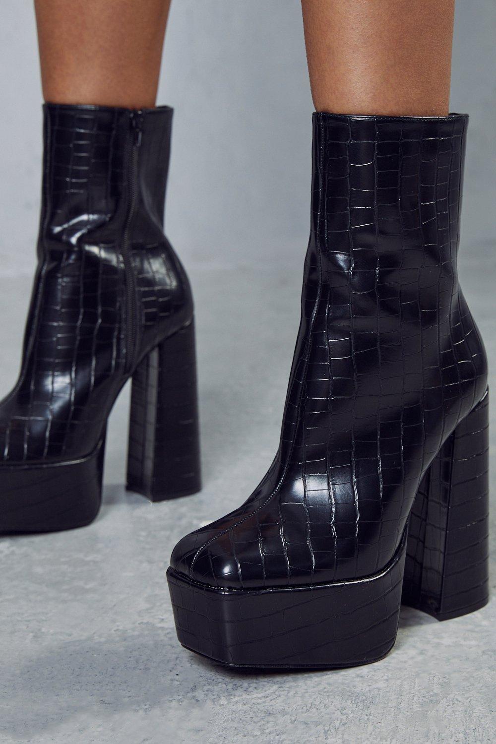 Public desire black cheap croc effect platform boots